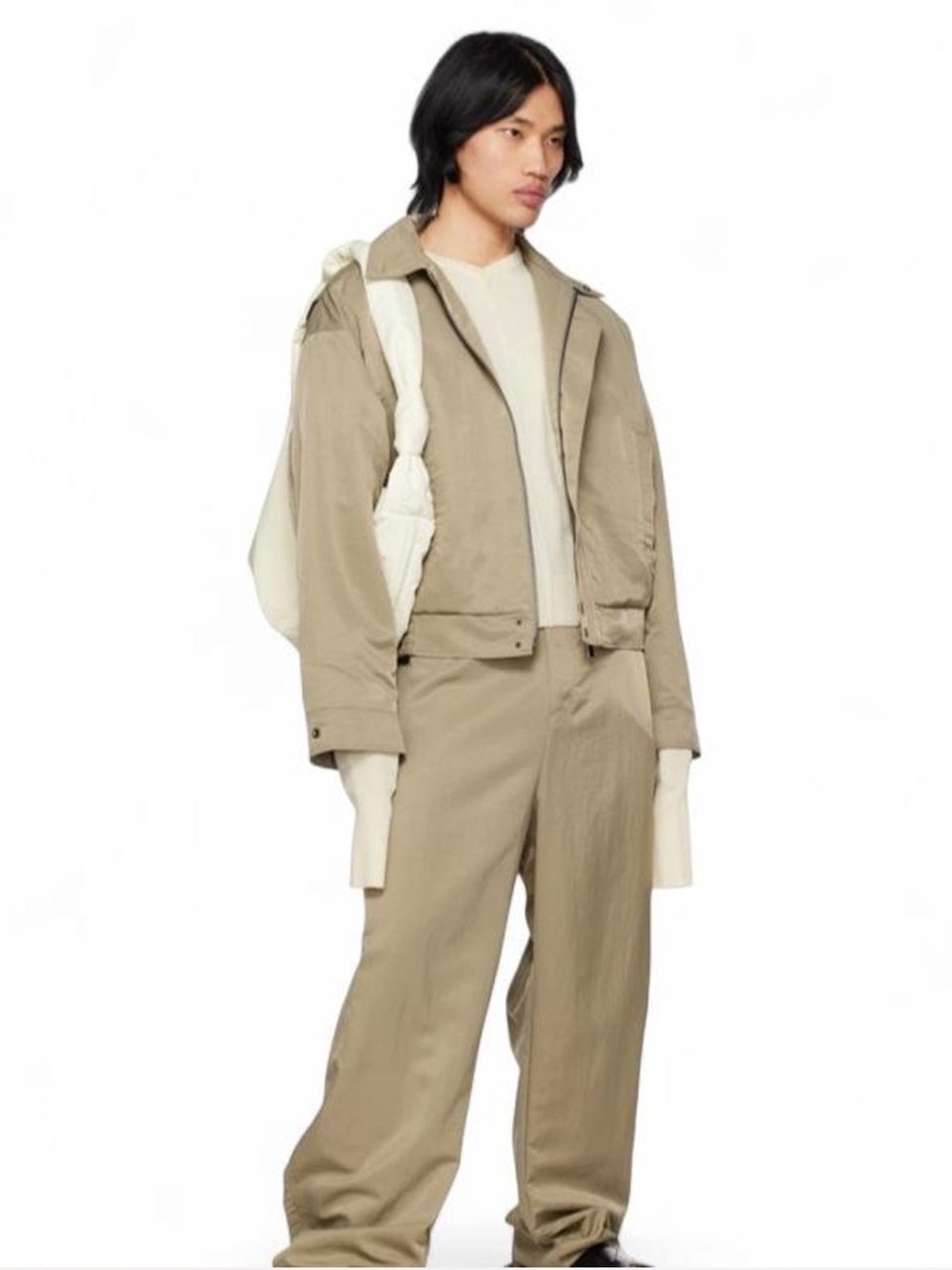 BIRTOT Men's Like New Beige Wide Leg Trousers